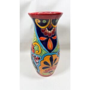 Hand Painted Colorful Talavera Vase Mexico Pottery 14” signed J Leganz